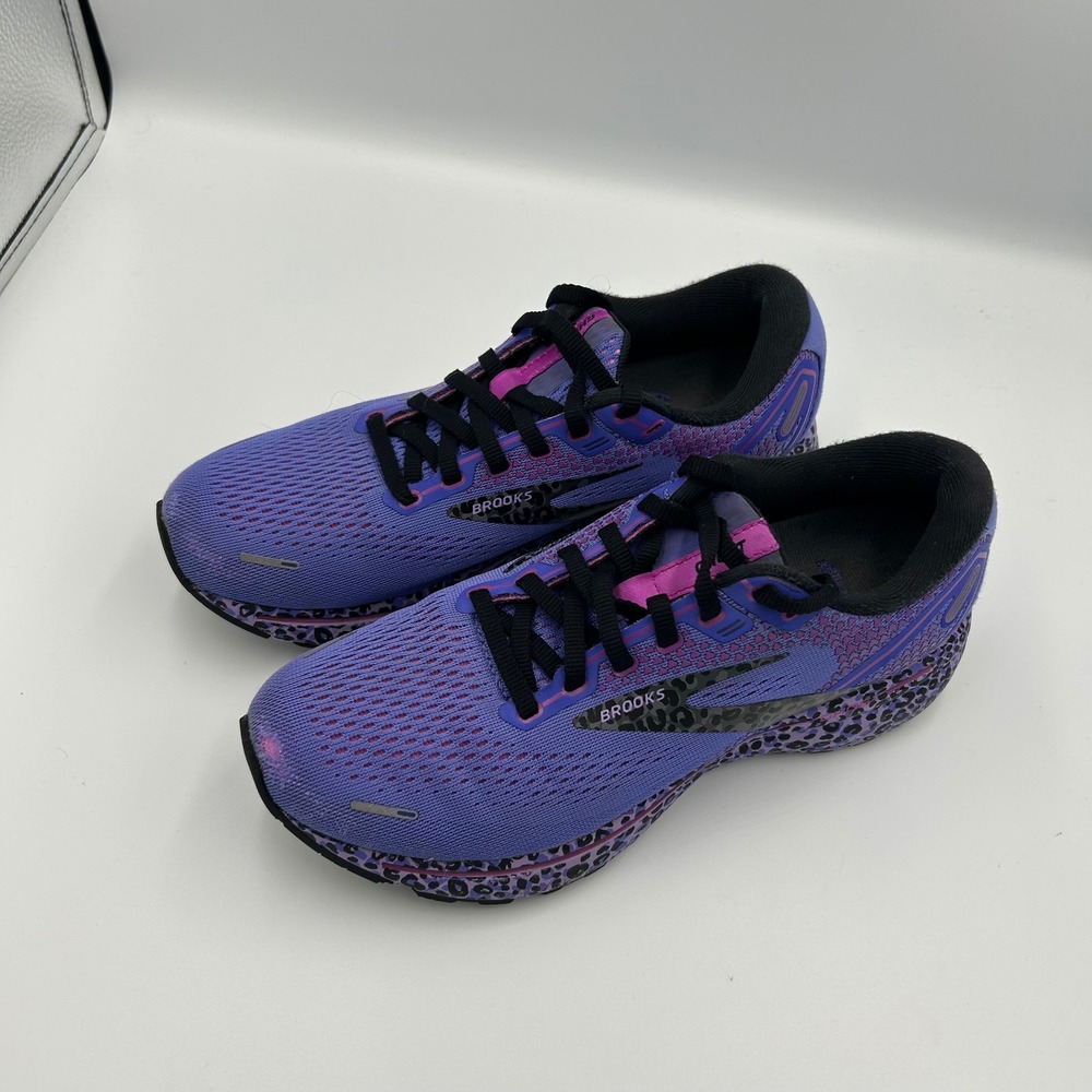 Brooks Ghost 14 Running Shoes Womens Size 8 Purple Leopard Print 1203561B578